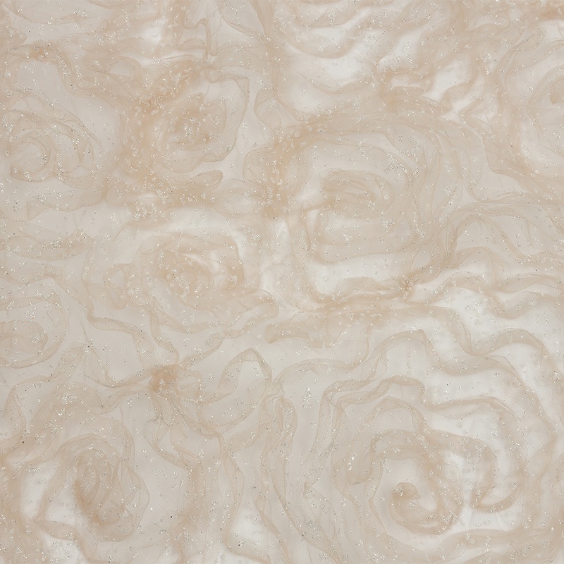 3D Fabric Roses Glitter Tulle – Champagne