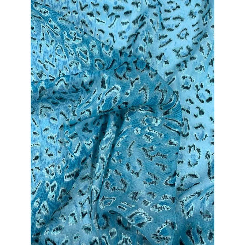 Animal Pattern Burnout Silk Chiffon – Turquoise / Black / Aqua Fabric by the Yard