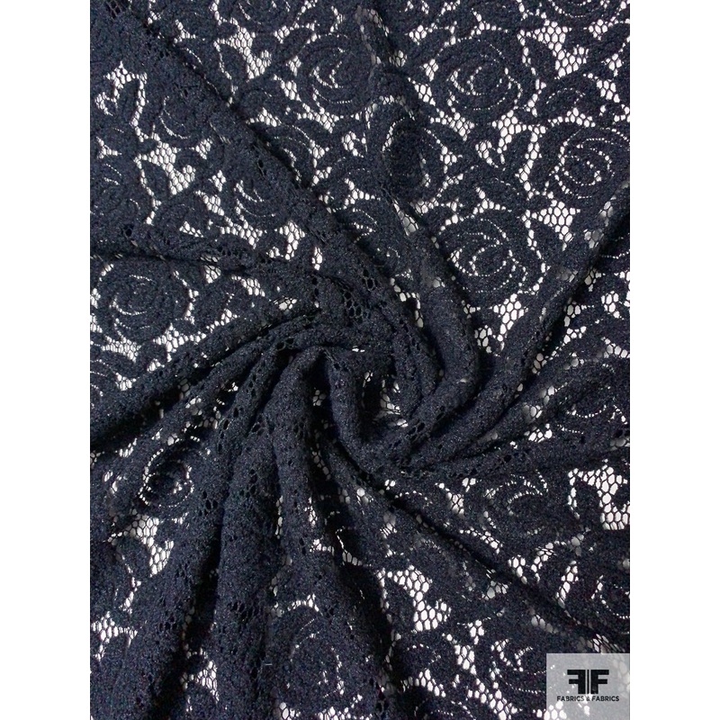 Floral Crochet-Mesh Lace – Black Fabric by the Yard