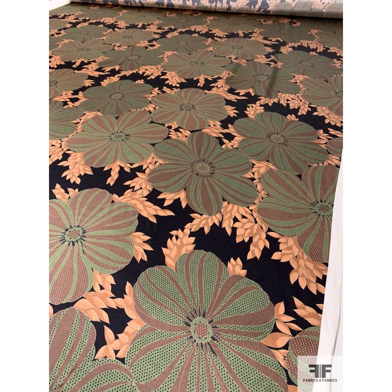 Floral Surrealism Printed Silk Charmeuse – Blush Tones / Brown / Army Green / Black Fabric by the Yard