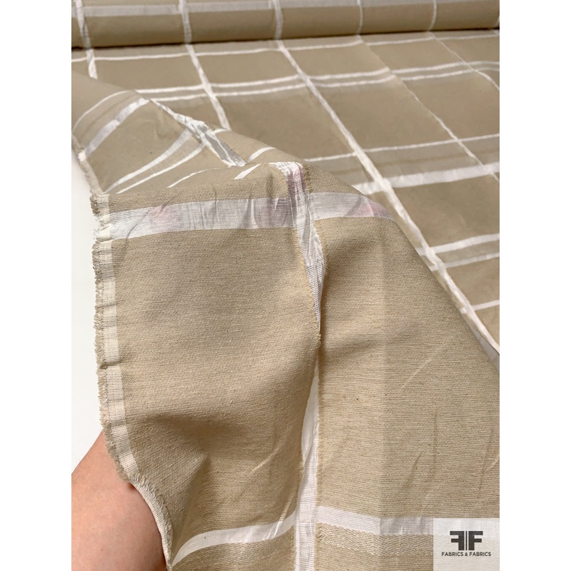 Italian Box Striped Fil Coup Voile Organza – Sand / Off-White Fabric by the Yard