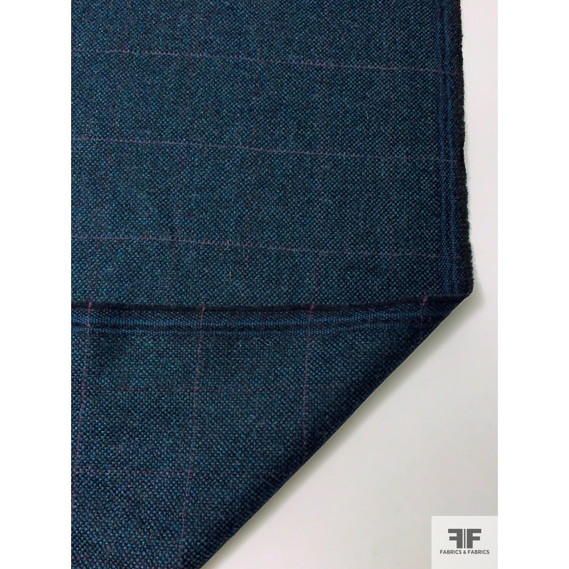 Made in England Windowpane Donegal Lambswool Suiting – Teal / Black / Violet Fabric by the Yard
