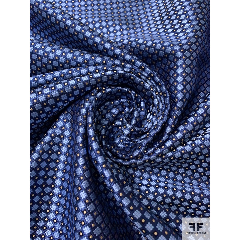 Micro-Dot Geometric Silk Necktie Jacquard Brocade – Sky Blue / Blue / Champagne Fabric by the Yard