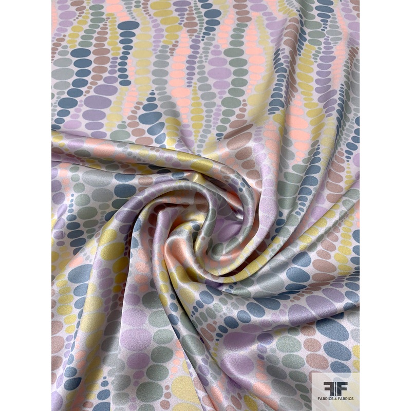 Oval Wavy Striations Printed Silk Charmeuse – Multicolor Pastels Fabric by the Yard