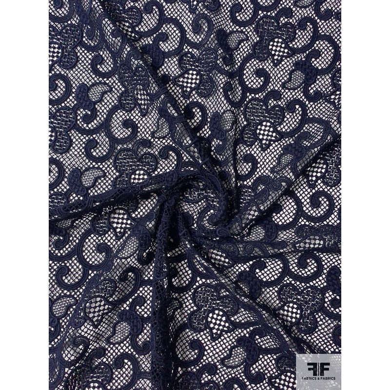 Paisley Floral Guipure Lace – Navy Fabric by the Yard