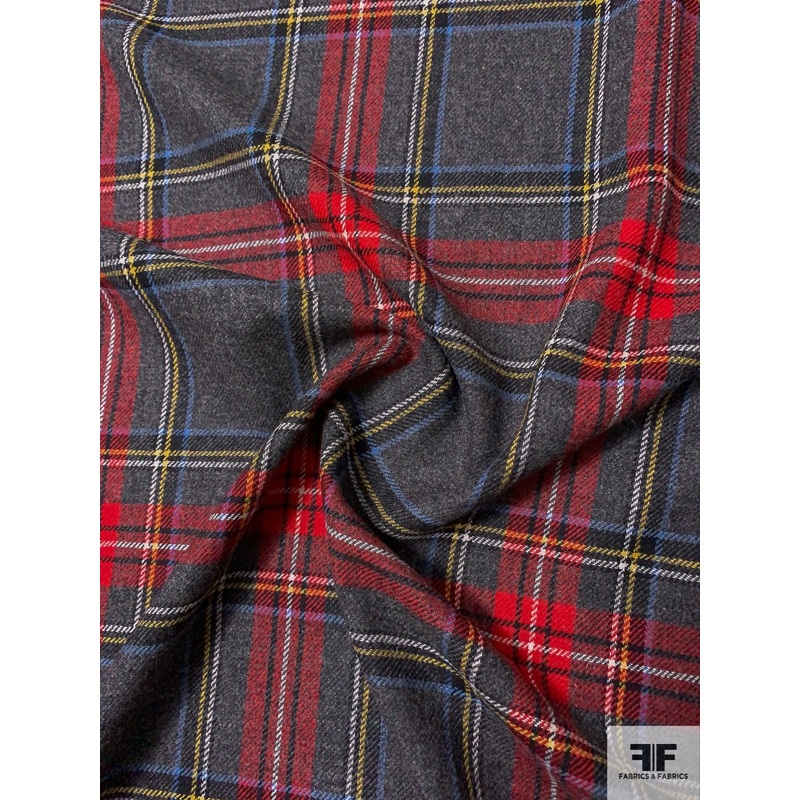 Classic Plaid Lightweight Wool Flannel Suiting – Red / Grey / Sky Blue / Yellow Fabric by the Yard