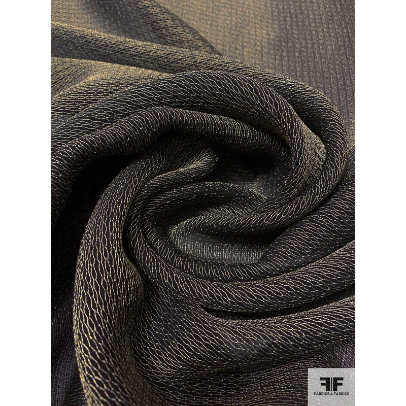 Fine Honeycomb Weave Silk Lam – Gold / Black Fabric by the Yard
