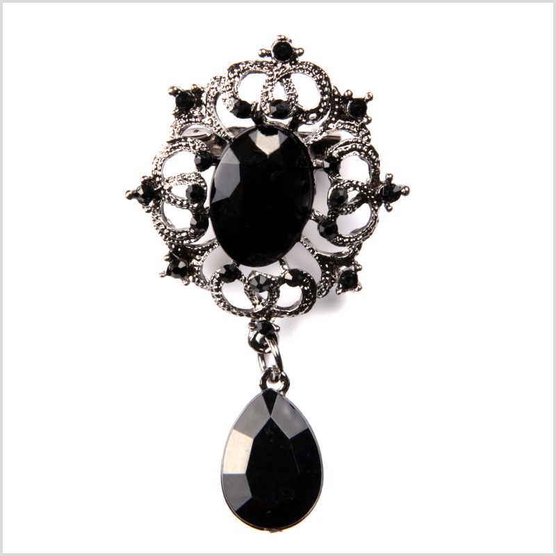 Italian Black Rhinestone Brooch – 2.25″ x 1.25″