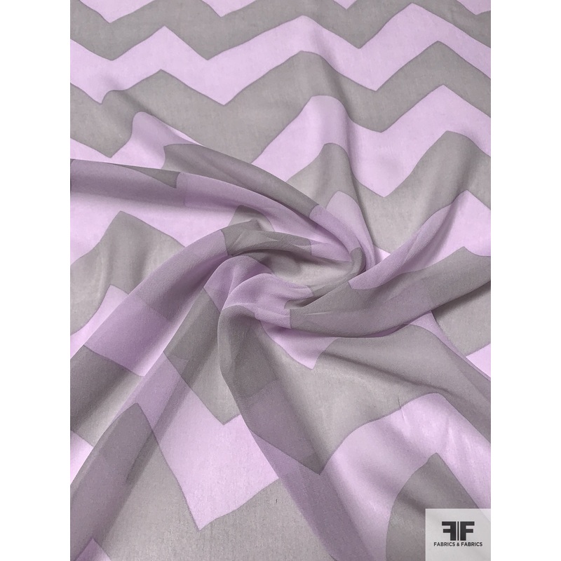 Italian Bold Chevron Printed Silk Chiffon – Sage / Lilac Fabric by the Yard