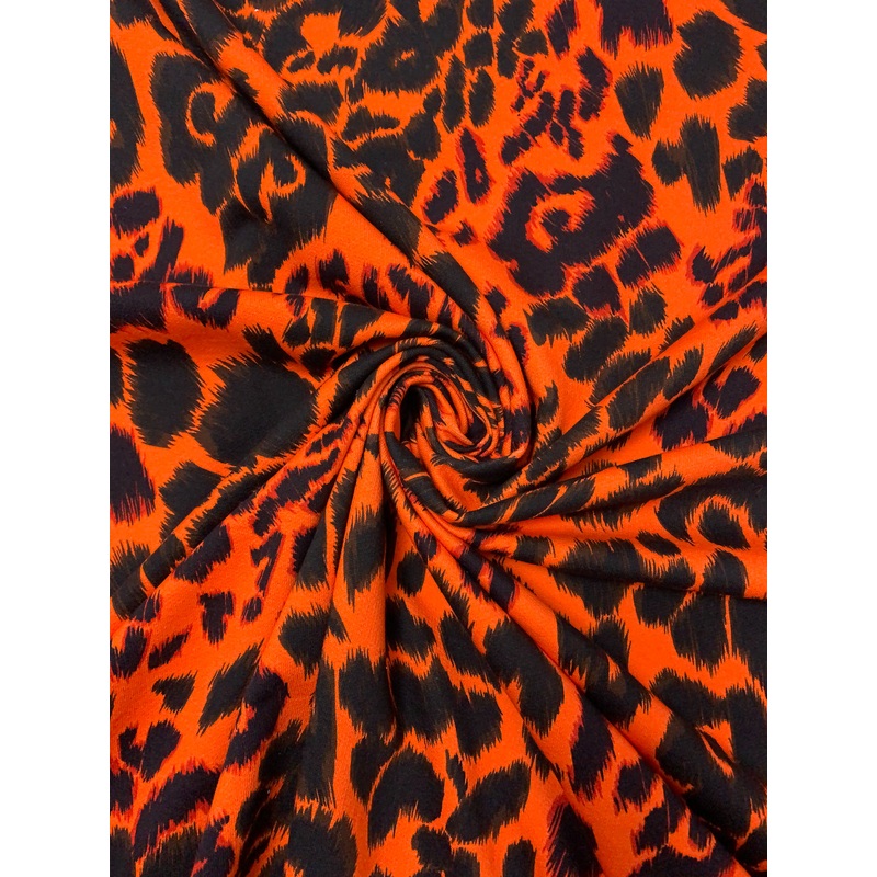 Italian Cheetah Printed French Terry Knit – Orange / Black / Brown Fabric by the Yard
