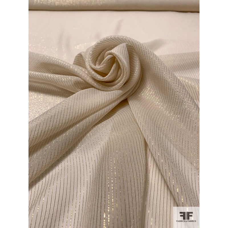 Lurex Pinstriped Silk Chiffon – Gold / Dusty Cream Fabric by the Yard