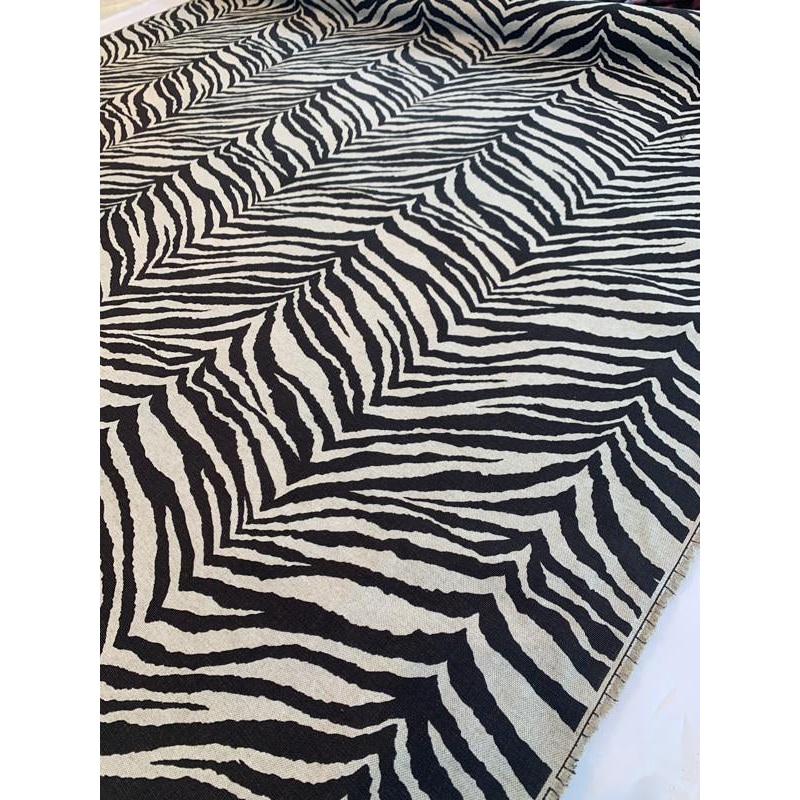 Zebra Printed Cotton Linen – Brown / Natural Fabric by the Yard