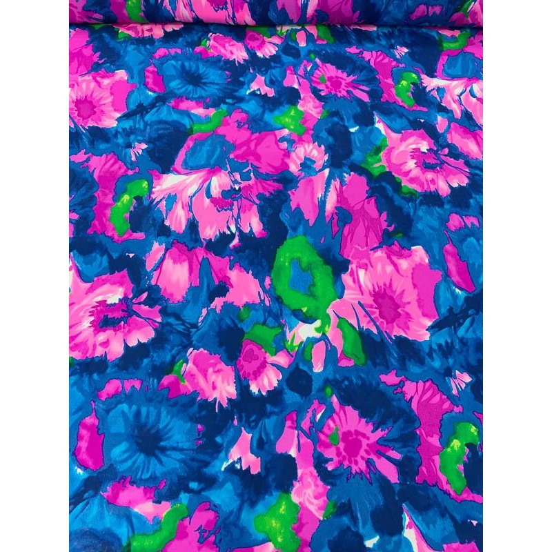 Floral Printed Silk Georgette – Magenta / Blue / Green Fabric by the Yard
