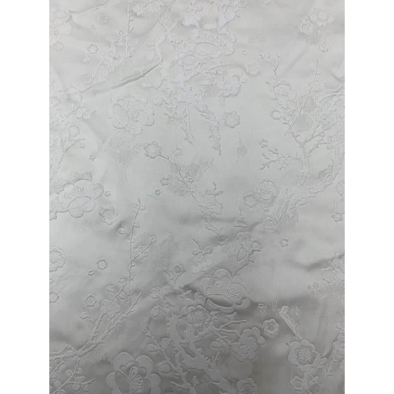 Floral Vines and Stems Flocked Light-Weight Rayon Jacquard – Off-White Fabric by the Yard