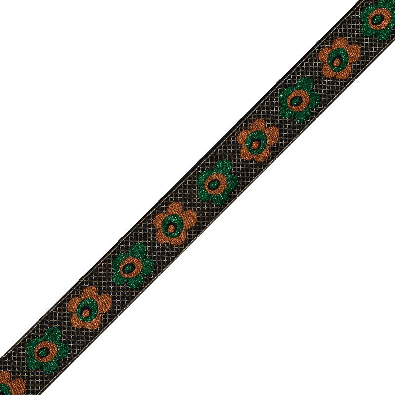 Green and Orange Metallic Floral Jacquard Ribbon – 1.25″