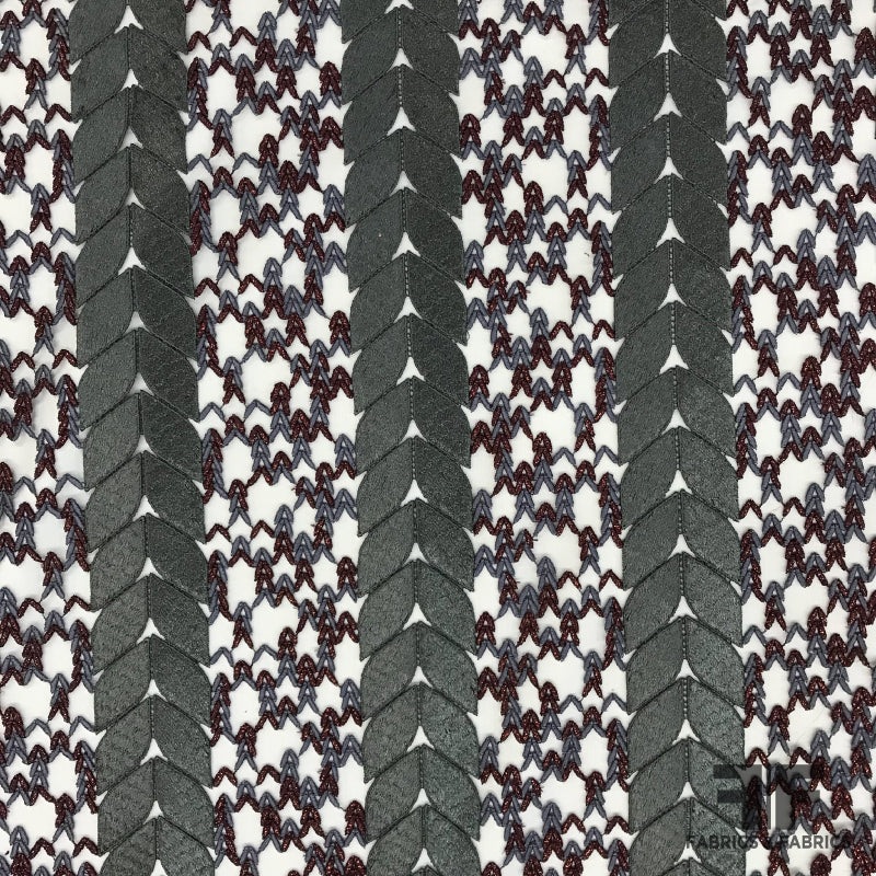 Italian Couture Intricate Leaf Guipure Lace – Grey/Maroon Fabric by the Yard