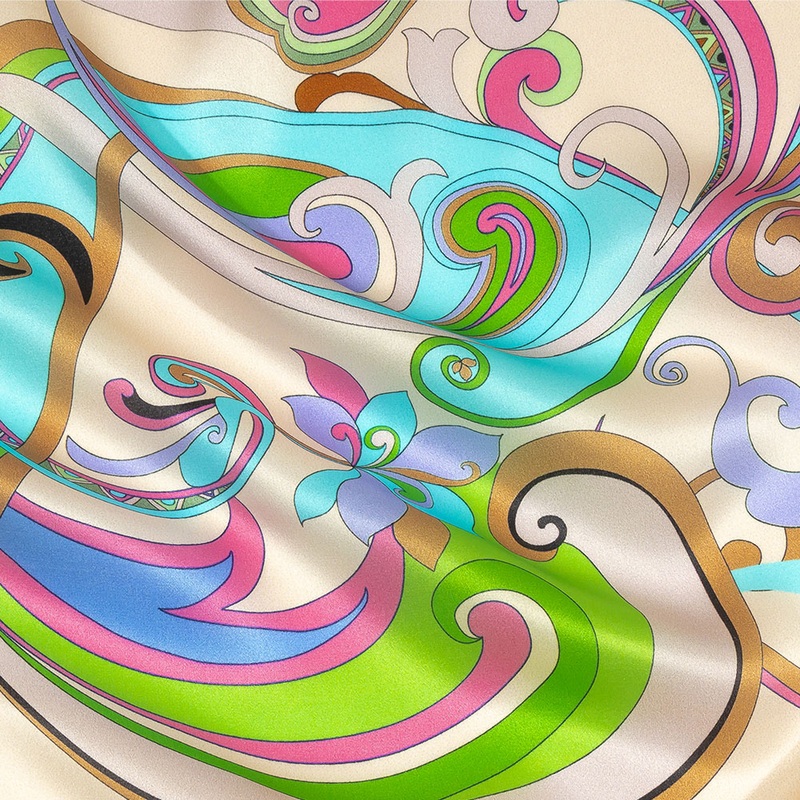 Italian White Smoke, Sky and Pink Swirling Paisley Silk Charmeuse
