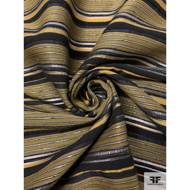 Made in Spain Novelty Textured Striped Organza Suiting-Look – Mustard Yellow / Black Fabric by the Yard
