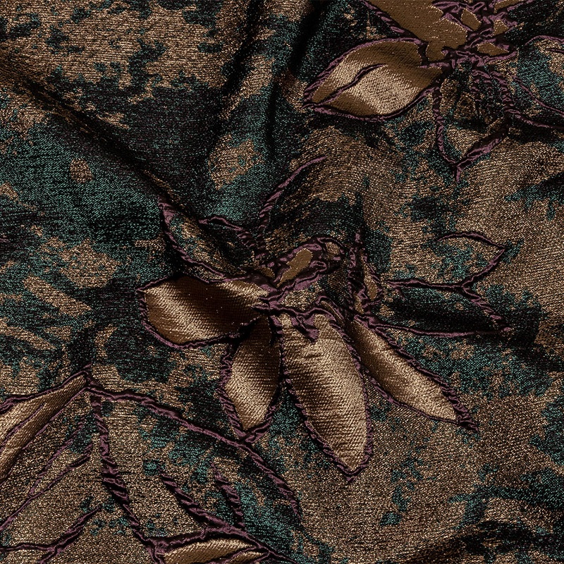 Metallic Forest, Bronze and Burgundy Mottled Floral Luxury Brocade