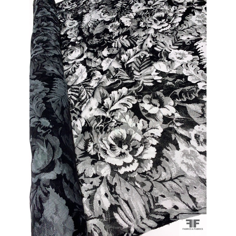 Pamella Roland Shadowy Floral Flocked Tulle – Sage / Black Fabric by the Yard