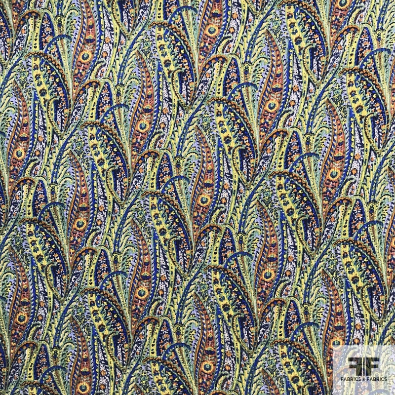 Peacock-Inspired Printed Crinkled Silk Chiffon – Multicolor Fabric by the Yard
