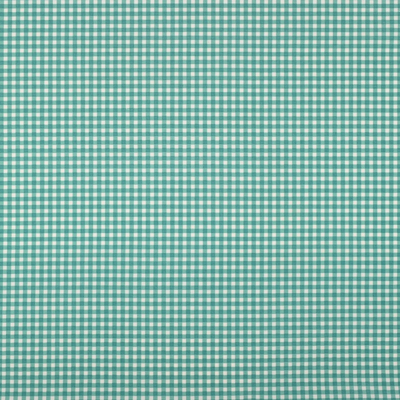 Printed Poly Cotton Gingham Turq 140cm