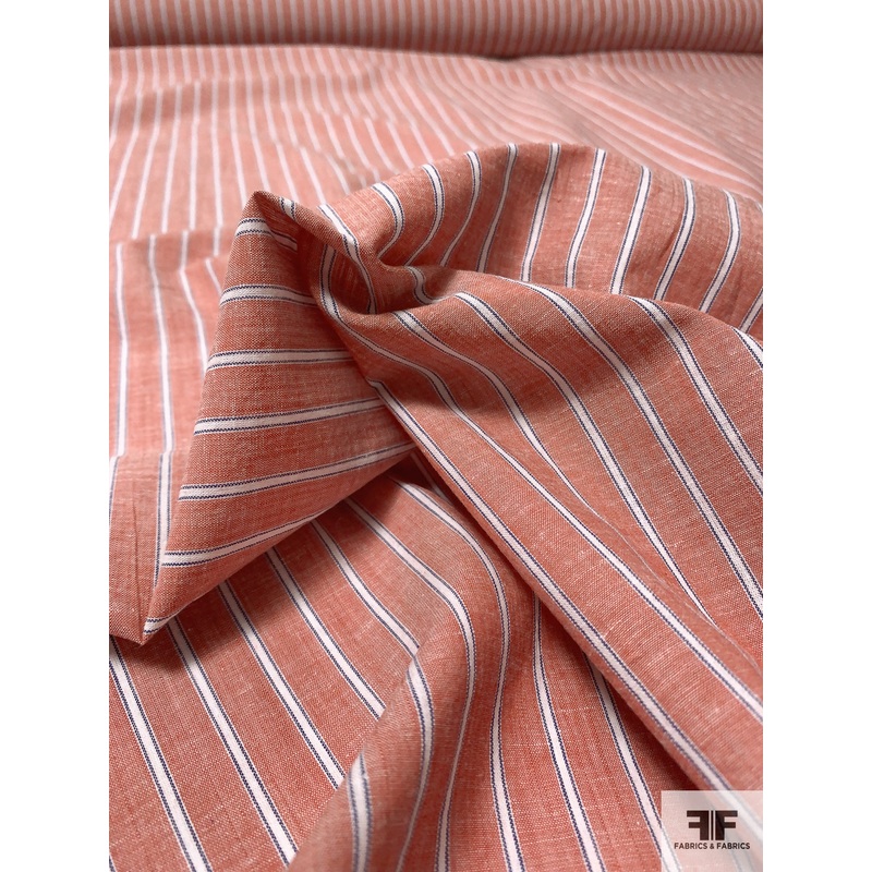 Vertical Striped Yarn-Dyed Cotton Shirting – Rust / Blue / White Fabric by the Yard