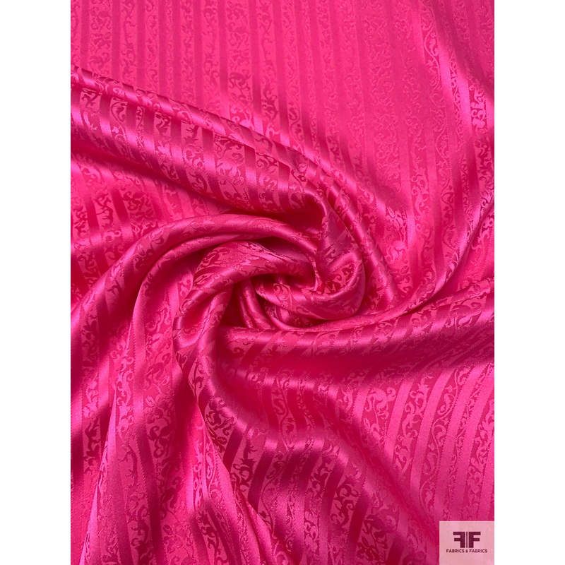 Vines and Striped Jacquard Silk Charmeuse – Magenta Fabric by the Yard