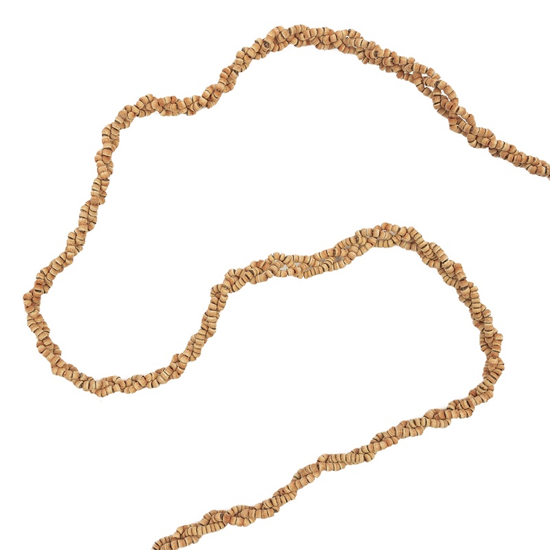 Vintage Natural Wood Beaded Braided Belt with Tassels – 57″ x 0.5″