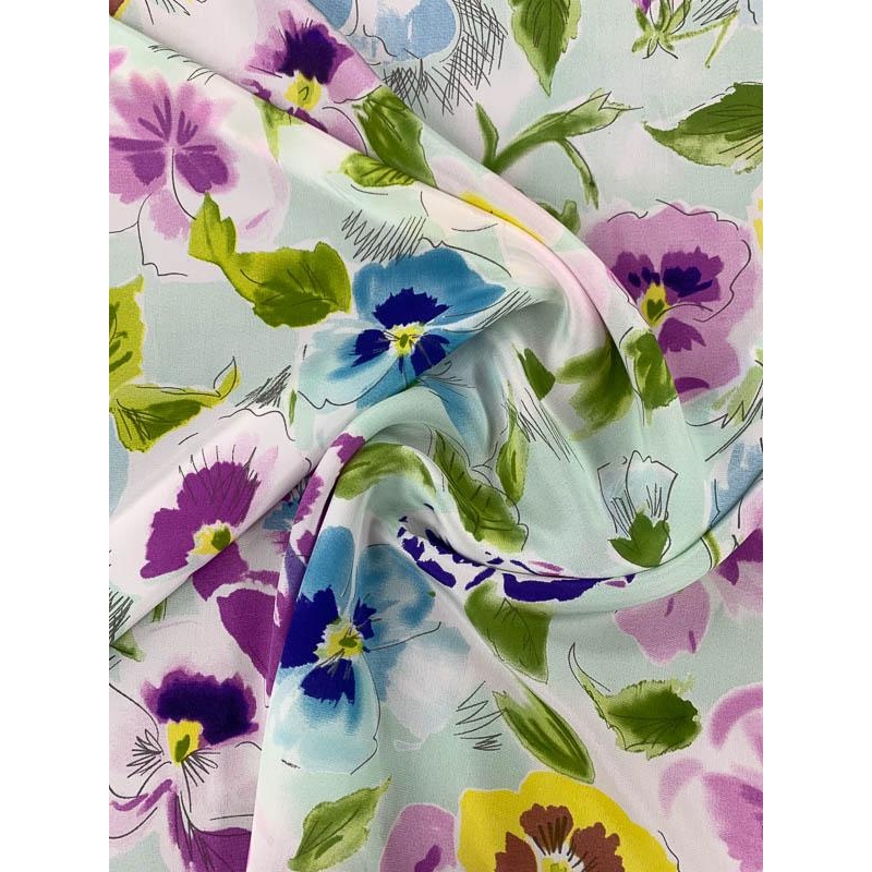 Watercolor Floral Printed Silk Crepe de Chine – Multicolor Fabric by the Yard