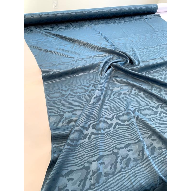 Wood Grain Stretch Silk Jacquard – Slate Blue Fabric by the Yard