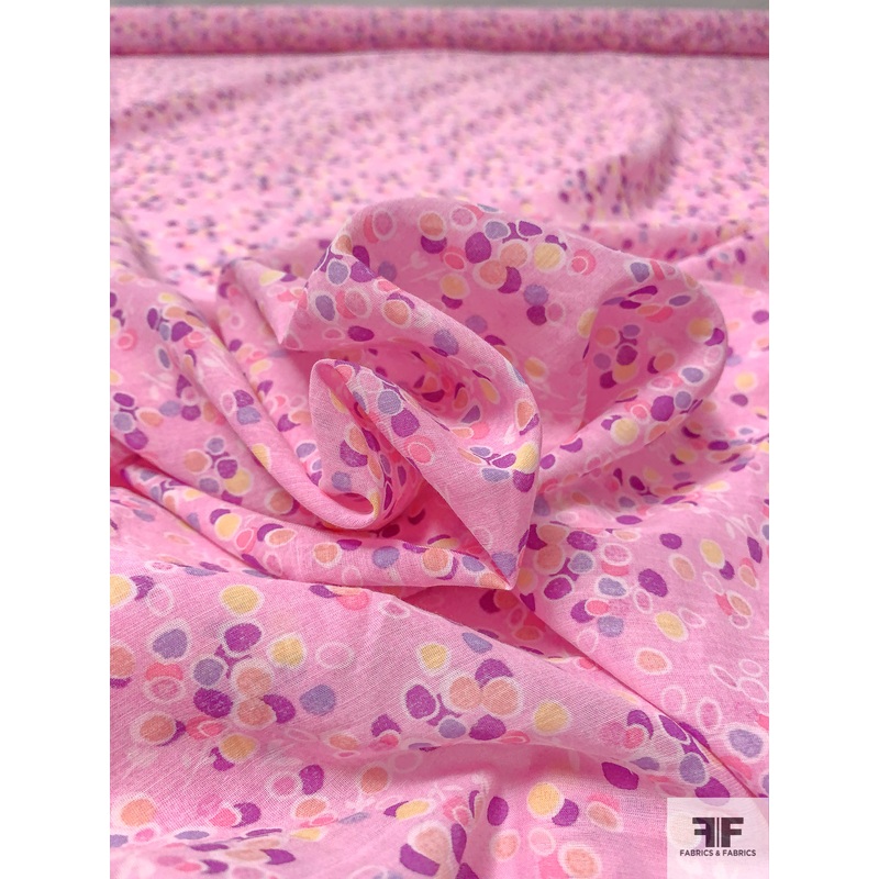 Cluster Circle Bundles Printed Cotton-Silk Voile – Pink / Purples / Salmon / Yellow Fabric by the Yard