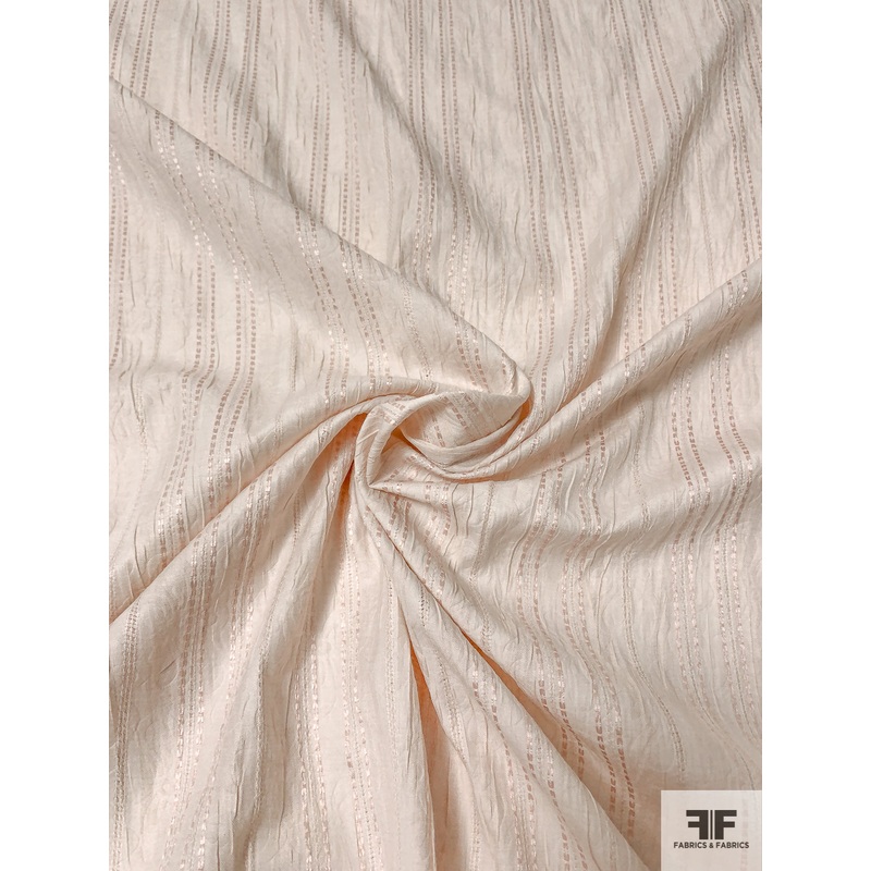 Embroidered Striped Laundered Cotton Poly Jacquard – Faintly Blush Fabric by the Yard