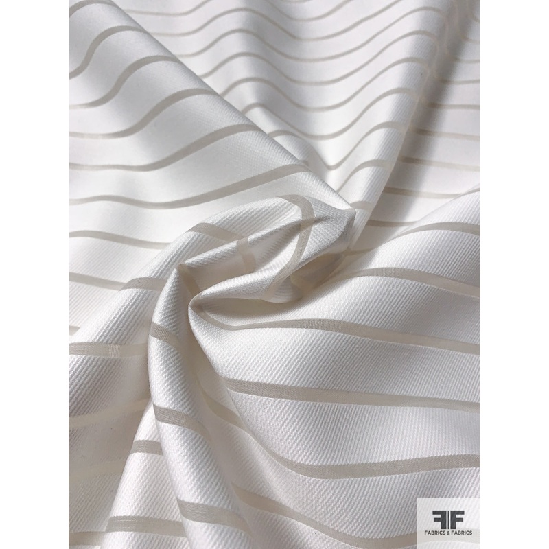Italian Horizontal Cotton Stripes on Polyester Organza – White / Off-White Fabric by the Yard