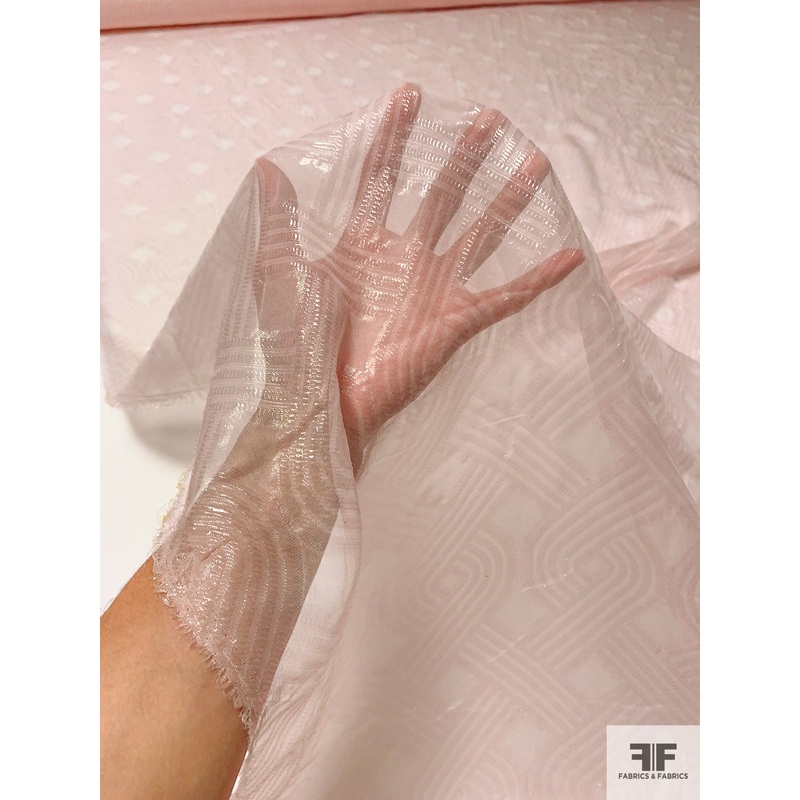 Italian Prabal Gurung Art Deco Basketweave Design Glossy Silk Lam – Light Blush Fabric by the Yard