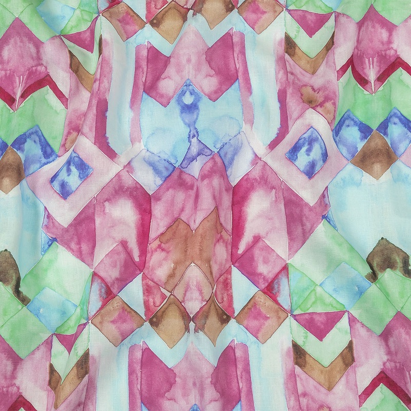 Pink, Blue and Green Watercolor Geometrics Medium Weight Linen Woven