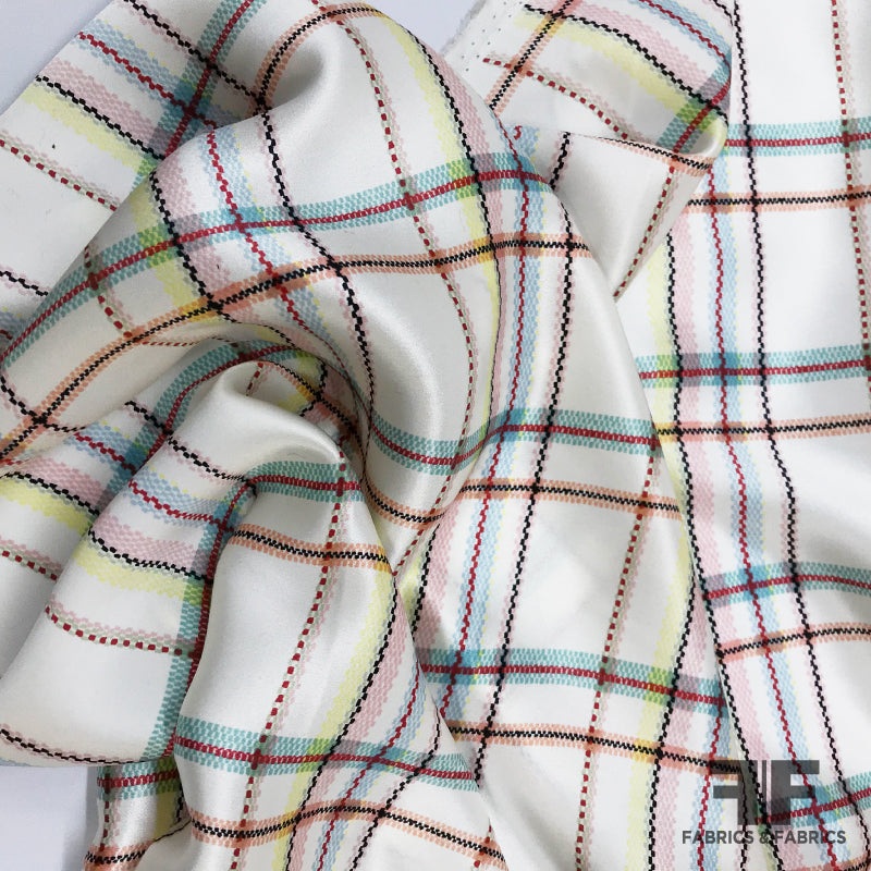 Plaid Printed Silk Charmeuse – Multicolor Pastels Fabric by the Yard