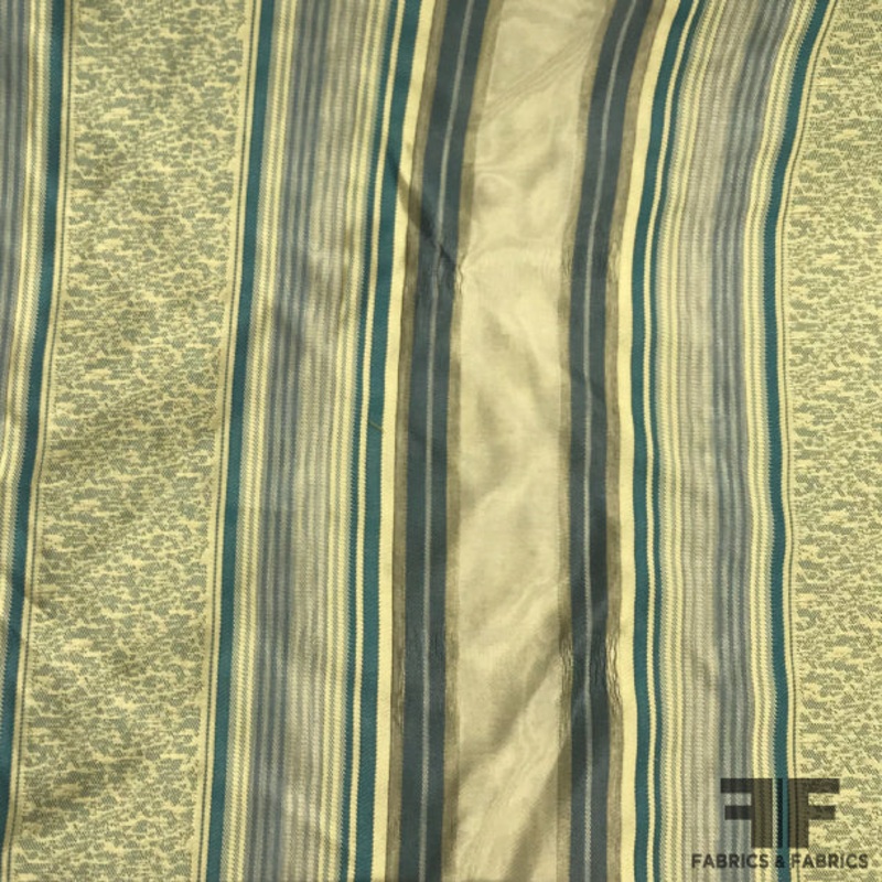 Silk Organza-Faced Jacquard – Teal/Green/Tan Fabric by the Yard