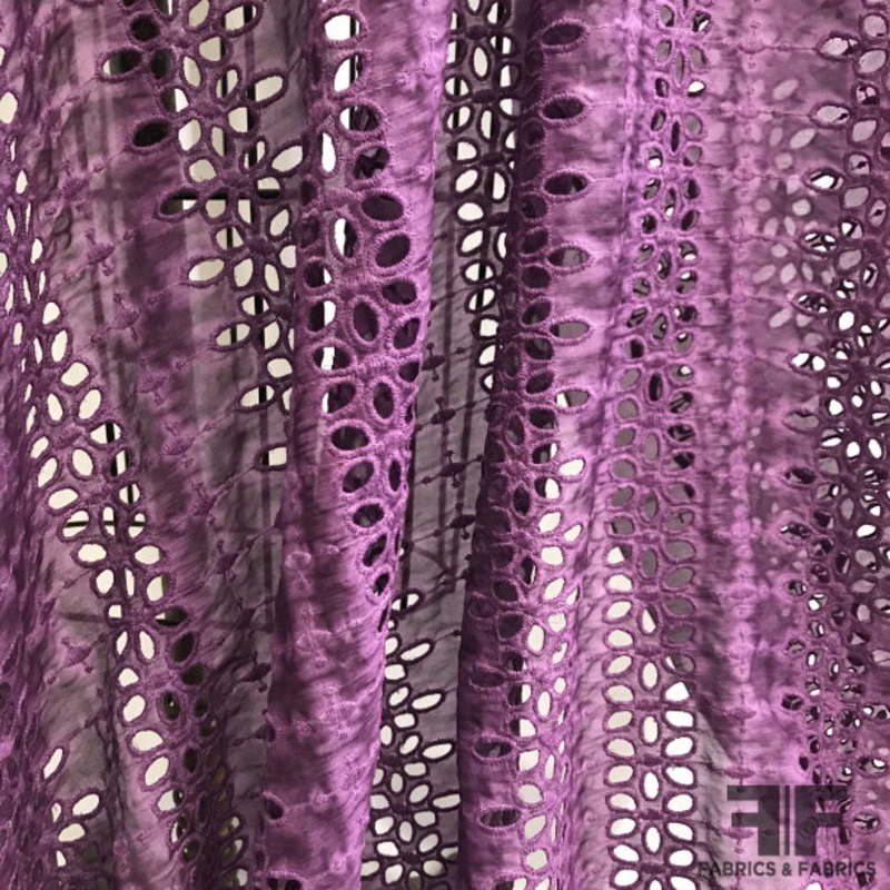 Tie-Dye Silk/Cotton Eyelet – Purple Fabric by the Yard