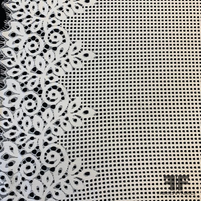 Double Border Checkered Lace – White Fabric by the Yard