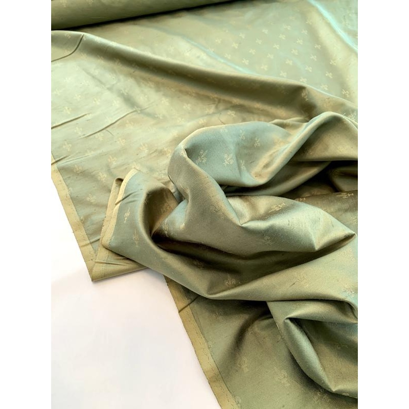 Fleur-de-Lis Jacquard Silk Shantung – Light Moss Green Fabric by the Yard