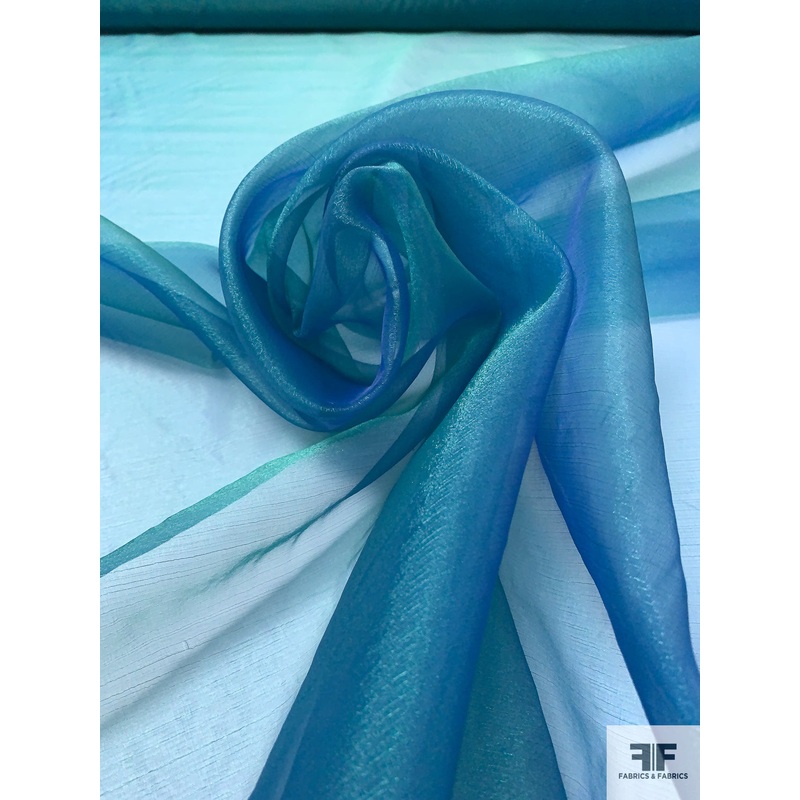 French Shimmer Iridescent Polyester Blend Organza – Ocean Blue / Green Fabric by the Yard