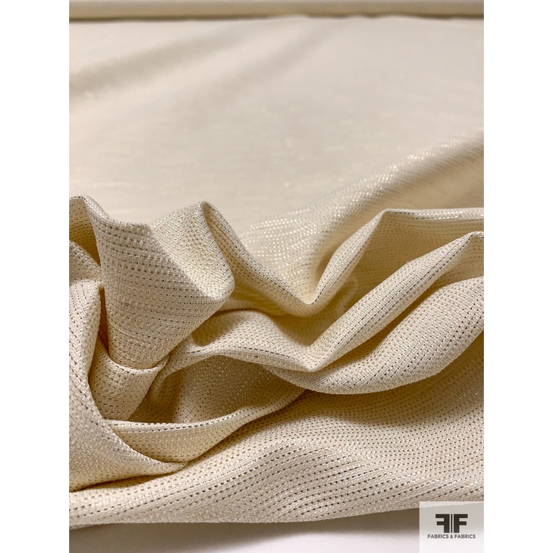 Italian Micro-Dotted Linen-Weave Lam – Cream / Gold Fabric by the Yard