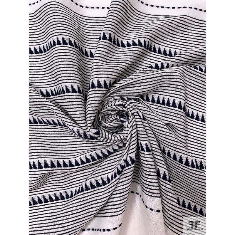 Italian Triangle and Striped Brushed Woven Cotton Blend Novelty Panel – Black / Off-White / Highlighter Yellow Fabric by the Panel