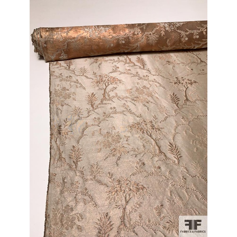 Ralph Lauren Vintage-Look Landscape of Trees Silk and Lurex Jacquard Lam – Sand / Rose Gold Fabric by the Yard