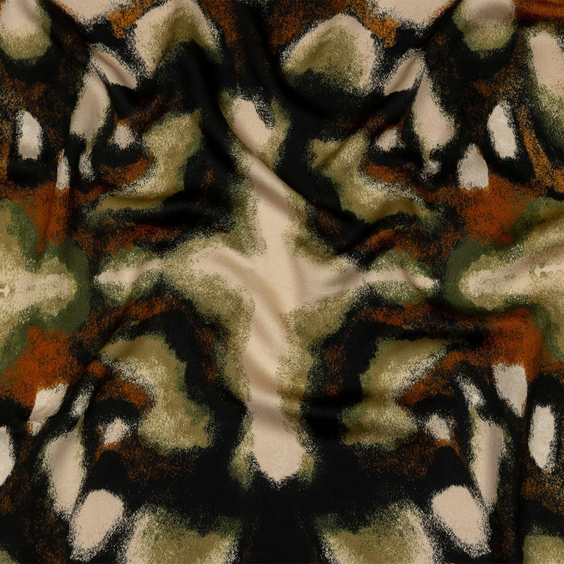 Rayon Challis – Black and Beige Abstract – From the Earth Print – Mood Exclusive Rockland Collection