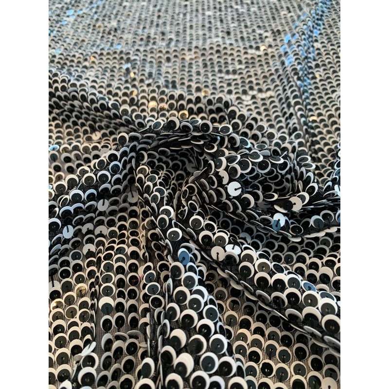 Sequins on Tulle – Black / White Fabric by the Yard