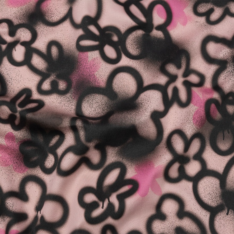 Stretch Cotton Sateen – Pink and Black Spraypaint Floral – Street Sketch Print – Mood Exclusive Metro Collection