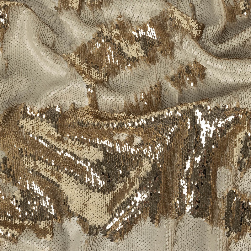 Stretch Rayon Jersey with Two-Tone Paillette Sequins – Spumante and Ivory on Tofu – Nyla Collection