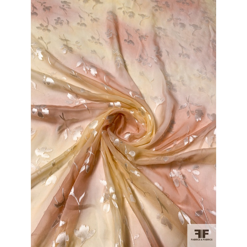 Tie-Dye Circles Printed Floral Burnout Silk Chiffon – Pach / Light Pink / Light Yellow / Off-White Fabric by the Yard